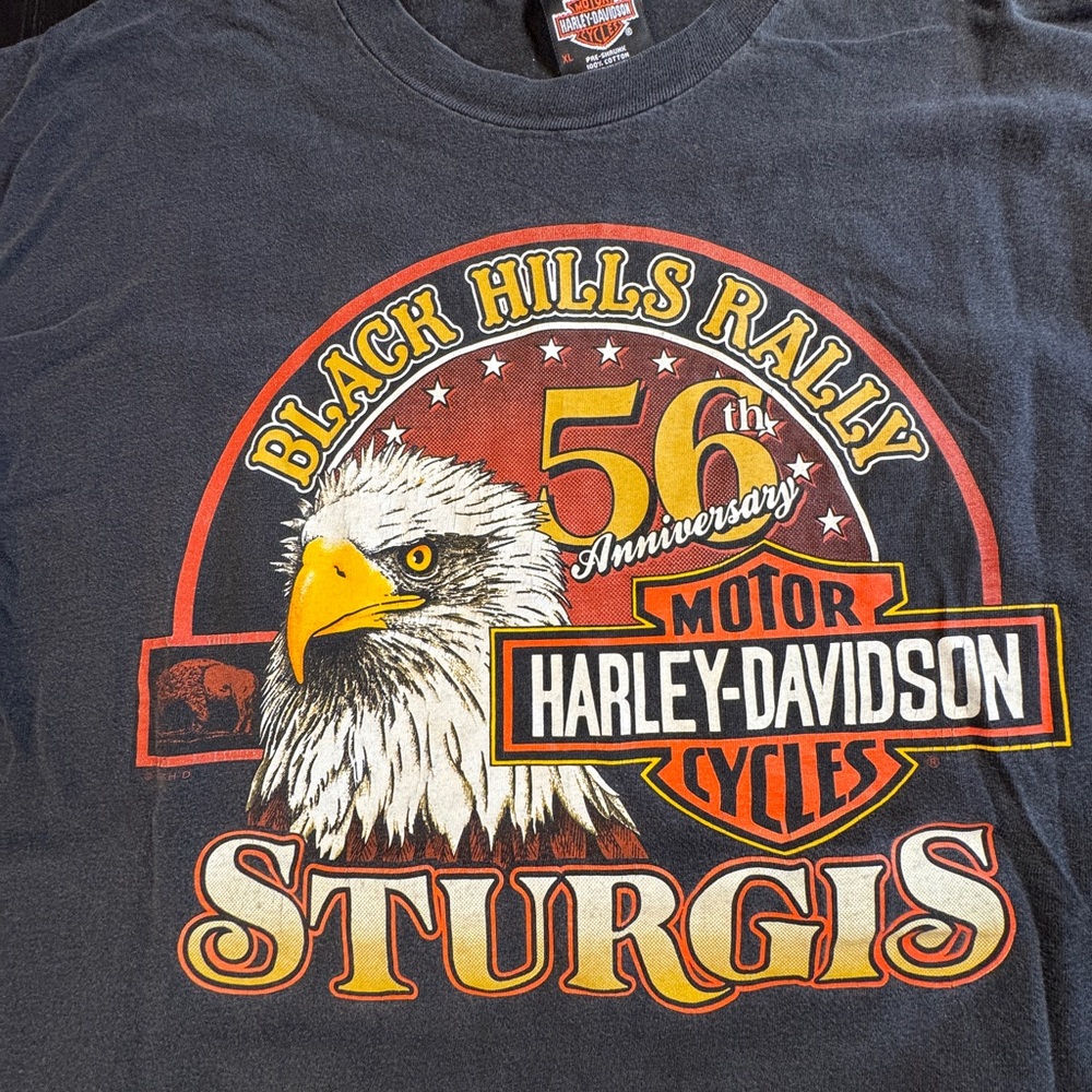 VINTAGE 1990s Harley Davidson 56th Ann Sturgis Single Stitch Tee Black Mens XL